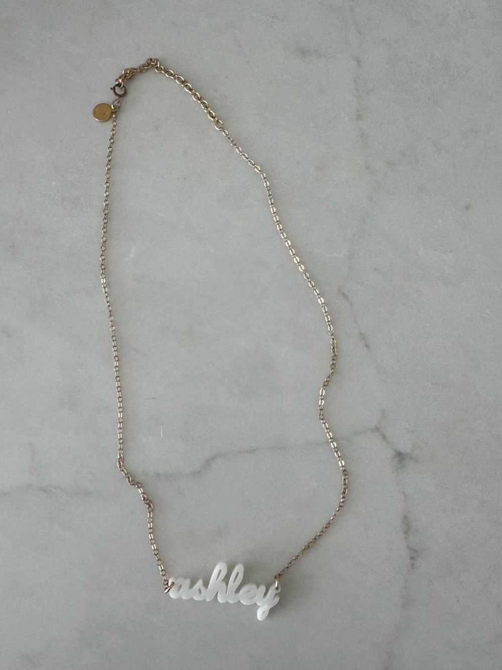 Moon & Lola  'Ashley' Nameplate Necklace in Gold with White Script